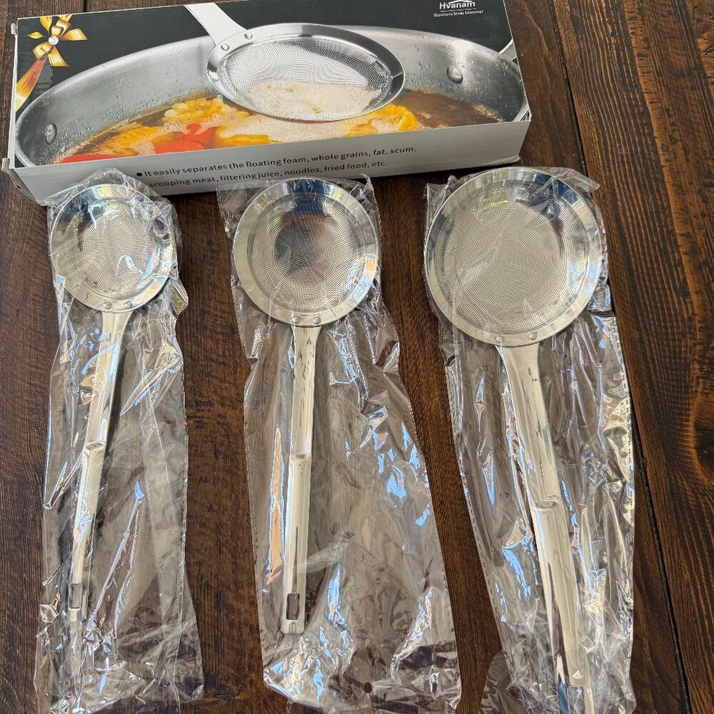 Food Strainer Spoons - Stainless Steel - New - 3 Pieces